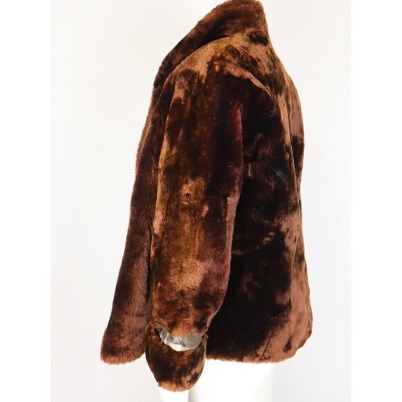 VINTAGE WOMEN S BROWN PLUSH FAUX FUR COAT - SIZE S - Picture 3 of 9